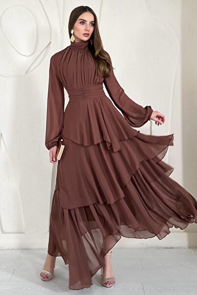 Elbee Fashion Woman Рокля с висока яка и талия