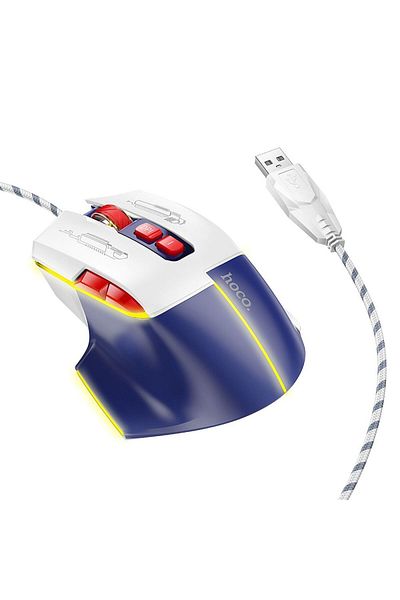 REDz Accessories Wired Gaming Mouse, 1200-3600dpi, 7 Buttons, Hoco Gm31, Usb-a, White/blue