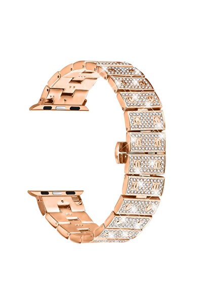 REDz Accessories Λουράκι με κρυστάλλινο κρύσταλλο για Apple Watch με σχέδιο στρας, μεταλλικοί κρίκοι, ροζ χρυσό - 44/45/46/49 mm