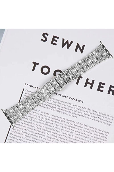 REDz Accessories Λουράκι από κρύσταλλο Glam για Apple Watch με σχέδιο στρας, μεταλλικοί κρίκοι, ασημί - 38/40/41 mm