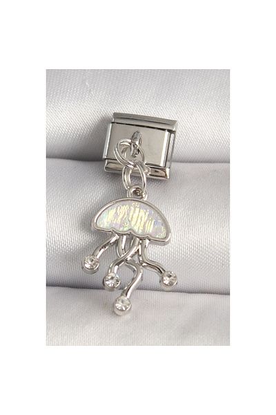 maarketim 316L Steel Silver Color White Enamel Jellyfish Model Zircon Stone Detailed Nomination Charm