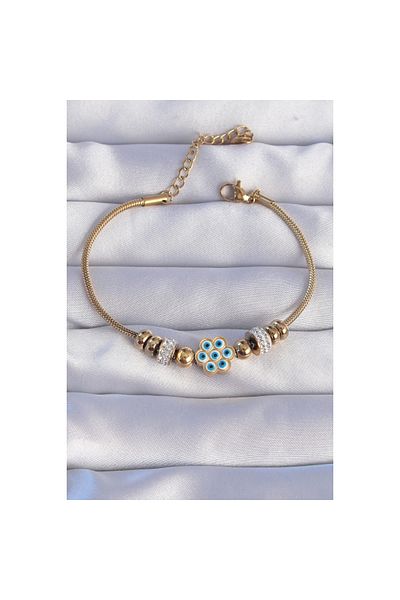 maarketim 316L Steel Gold Color Zircon Stone Evil Eye Flower Design Bracelet