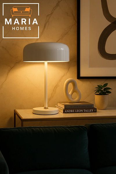 MARIA HOMES Glossy White Modern Table Lamp