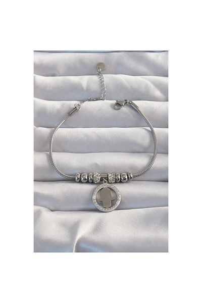 maarketim 316L Steel Silver Color Zircon Stone Accessory Fatma Mother Hand Bracelet