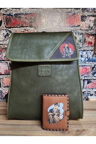 Şaşıkedi Business Chaplin Women's Backpack Bohemian and Chaplin Card Holder Handmade