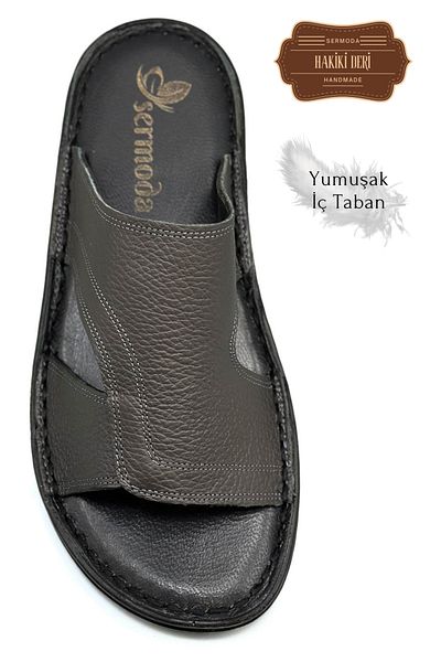 sermoda Genuine Real Leather Men's Slippers Light Slippers Leather a Shirm Smoked