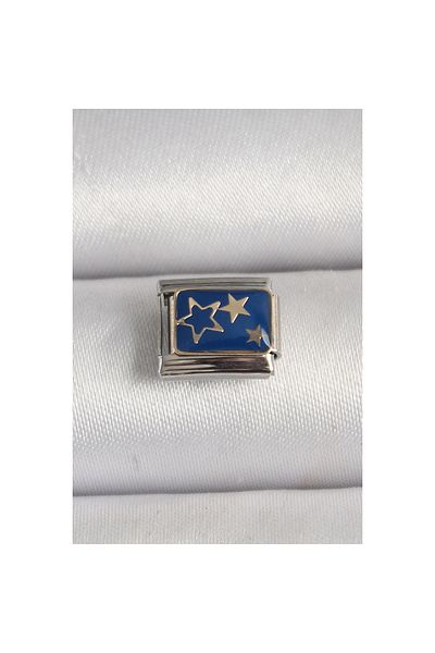 maarketim 316L Steel Silver Color Blue Gold Star Embroidered Nomination Charm