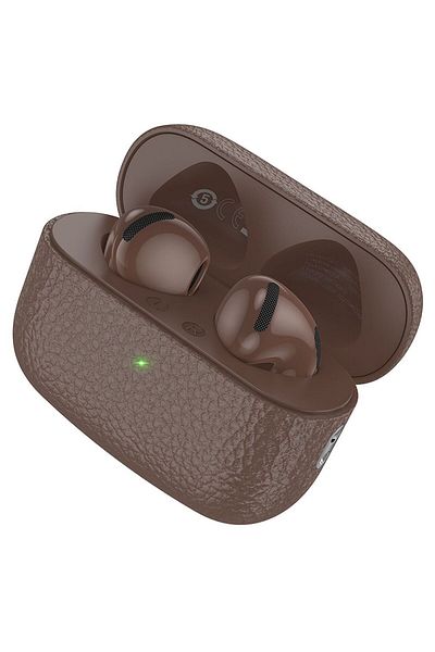 REDz Accessories Căști wireless Hoco TWS EQ15, Bluetooth 5.4, model din piele, ușoare, maro