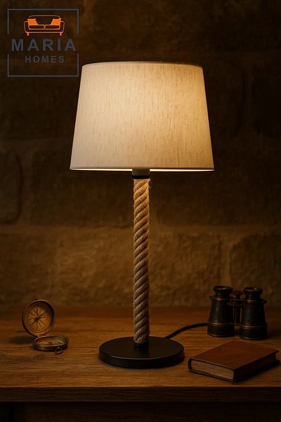 MARIA HOMES Rustic Table Lamp with Rope-Wrapped Stand