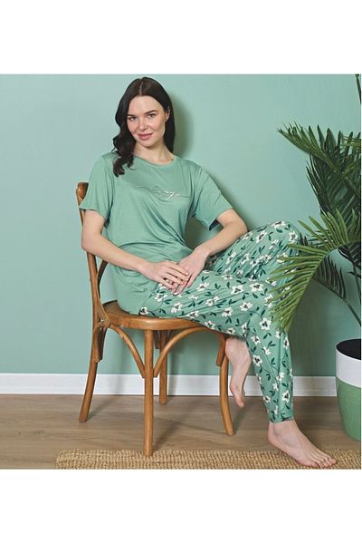 Over Sleep by Poleren Anti-Pilling Anti-Wrinkle Fabric Short Sleeve Summer Women's Pajama Set