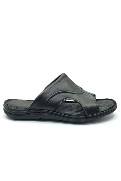 Kocamanlar Ayakkabı Soldier 1925 100% Genuine Leather Men's Full Orthopedic Slippers Black
