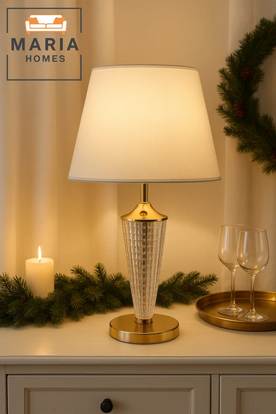 MARIA HOMES مصباح طاولة أنيق من الكريستال والذهب لغرفة النوم أو ديكور الإضاءة