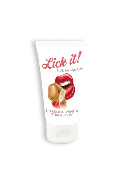 Orion Gel Comestibil pentru Preludiu, Aroma de Capsuni si Vin Spumant, Lick It!, 50ml