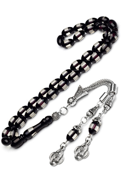 OTTOTESBİH مسبحة صلاة عنبرية من مسحوق عطري أسود مقاس 7 × 11 مم للرجال