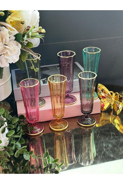 hinezahome Set of 6 Colored Glass Coffee Side Water Glass Flute Cups