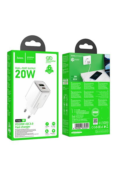 REDz Accessories Adaptor Hoco N46, USB Tip-C, Încărcare rapidă 20w, Tehnologie Gan, Alb