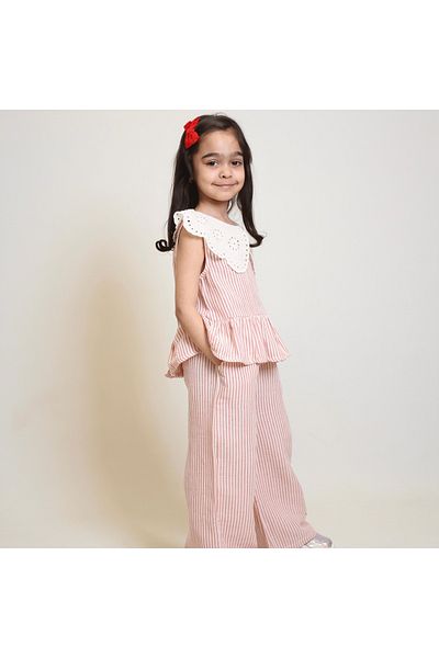 OZZY KİDS Girl's Lace Collar Muslin Fabric Set