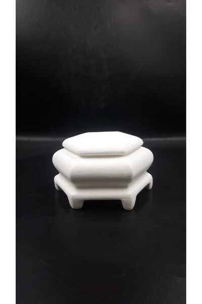 TTSERAMİK Hexagon Jewellery – Ready to Paint Tile Biscuit Jewelry Box |   6 cm Edge, 7 cm Height