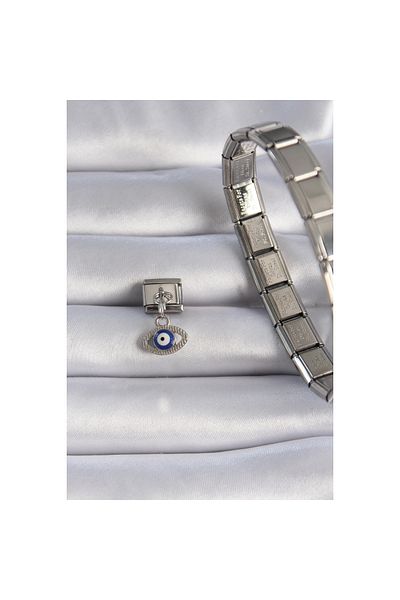 maarketim 316L Steel Silver Color Dangle Eye Figure Evil Eye Bead Detail Nomination Charm