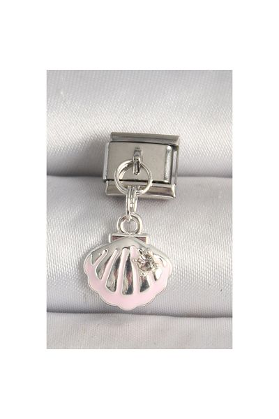 maarketim 316L Steel Silver Color Pink Seashell Model Zircon Stone Detail Nomination Charm