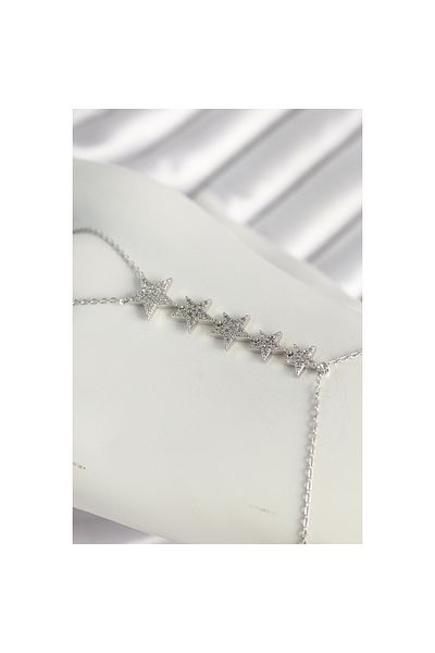 maarketim Brass Silver Color Zircon Stone Star Model Women's Şahmeran