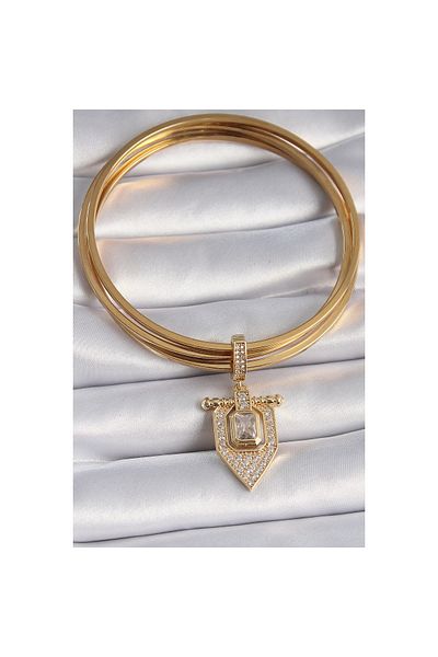maarketim Brass Gold Color Baguette Zircon Stone Ajda Charm