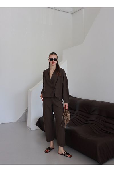 Ekim Store Raw Linen Side Tie Shirt Pants Set