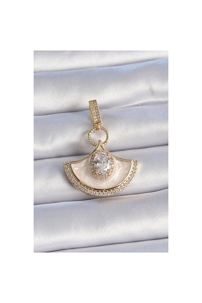 maarketim Brass Gold Color Zircon Stone Detailed White Enamel Ajda Charm