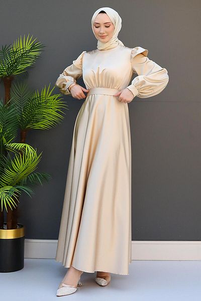 GİYZAMİLA Shoulder Detail Dress Cream