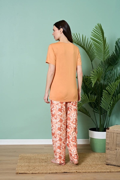 Over Sleep by Poleren Tüylenmez Kırışmaz Kumaş Kısa Kol Yazlık Kadın Pijama Takımı