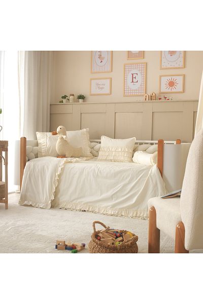 JOYFUL KIDS Luna 100% Cotton Montessori Baby Sleeping Set – Ruffled, Cream Color, Duck Sleeping Companion
