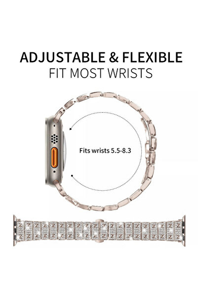 REDz Accessories Λουράκι από κρύσταλλο Glam για Apple Watch με σχέδιο στρας, μεταλλικούς κρίκους, φως αστεριού - 38/40/41 mm