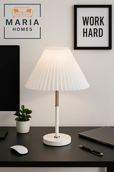 MARIA HOMES White Table Lamp with Pleated Shade