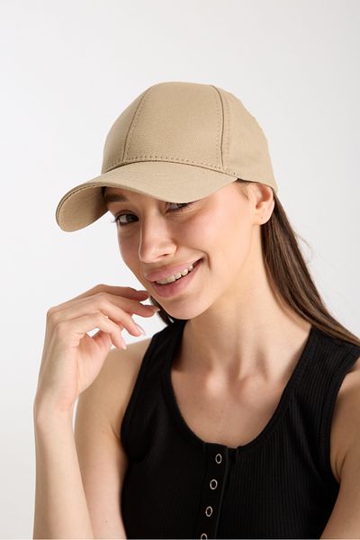 Moda Days Women's Beige Basic Adjustable Baseball Cap with Velcro Back