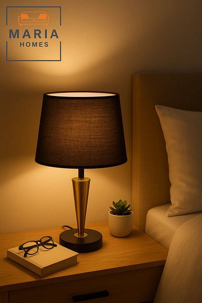 MARIA HOMES Black and Gold Table Lamp with Tapered Base