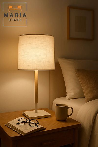 MARIA HOMES Minimalist Wooden Table Lamp for Bedroom, Study, or Office Decor – Warm Light