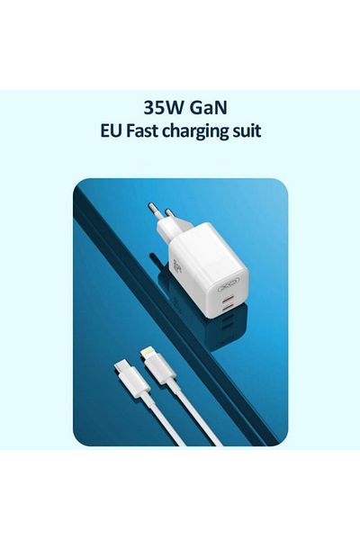 REDz Accessories Xo-ce07 Adapter And Lightning Cable Set, Iphone Compatible, 35w Fast Charging, White