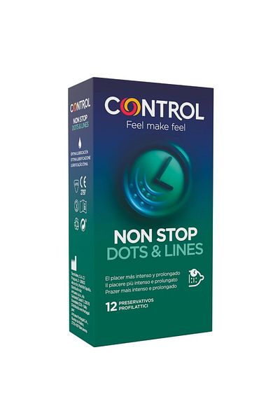 control Condoms with Stimulating Texture, Extended Experience, Non Stop Control Dots & Lines, 12 Pieces