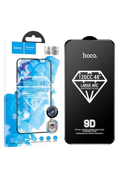 REDz Accessories Folie de protecție Full 9D, Hoco A34 Arc mare, pentru iPhone 15, sticlă securizată, transparentă, margini negre