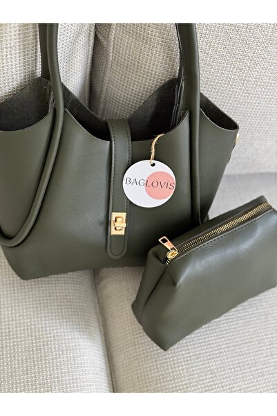 BAGLOVİS Kitten Bag Extra Front Lock Detail Khaki Women's Shoulder Bag En32 Boy24