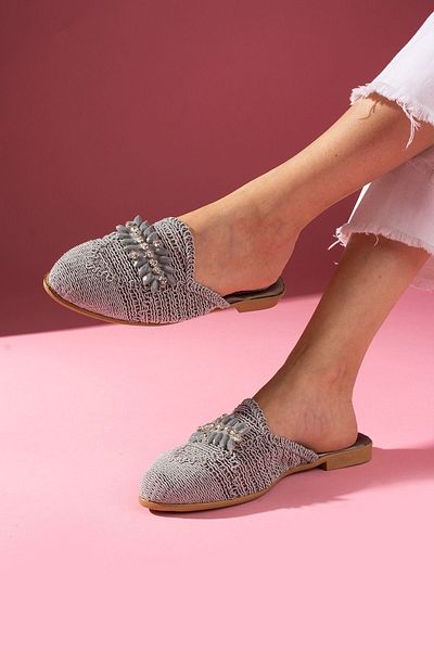 FUGA MODA Gray Stoned Yamal Straw Slippers