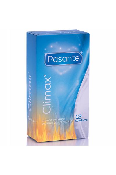 PASANTE Textured Condoms, Cooling and Heating Effects, Pasante Climax, 12 Pieces