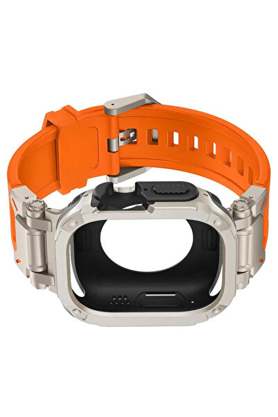 REDz Accessories Υβριδικό λουράκι Armor 2 σε 1 για Apple Watch, Πλήρης προστασία, σιλικόνη, πορτοκαλί και Starlight - 44 mm