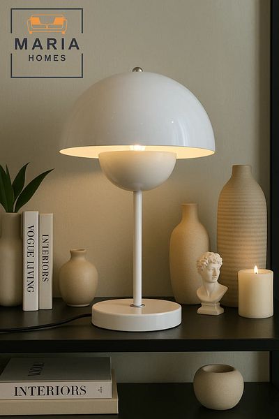 MARIA HOMES Glossy White Dome Table Lamp