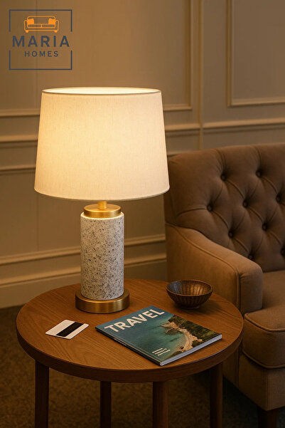 MARIA HOMES مصباح طاولة من الجرانيت مع لمسات ذهبية