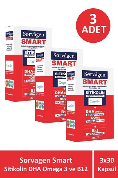 Seddar Collection Sorvagen Smart Citicoline Dha Omega 3 and B12 30 Capsules 3 Pieces