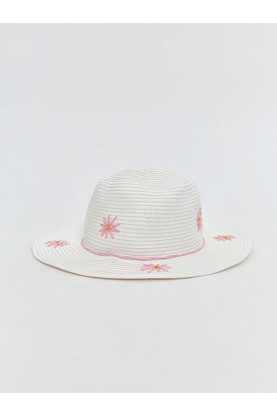 LC Waikiki Flower Embroidered Girl's Straw Hat