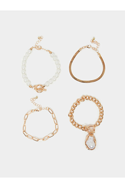 Styli مجموعة من 4 أساور من اللؤلؤ الصناعي وسلسلة الوصلات