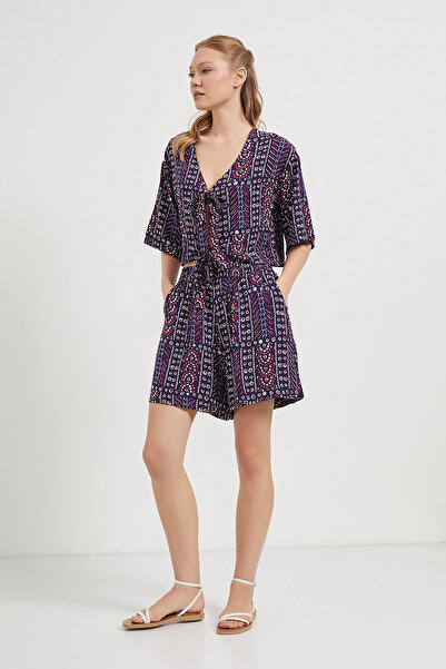 Arma Life Women's Tie Front Crop Blouse Elastic Mini Shorts Bottom Top Set