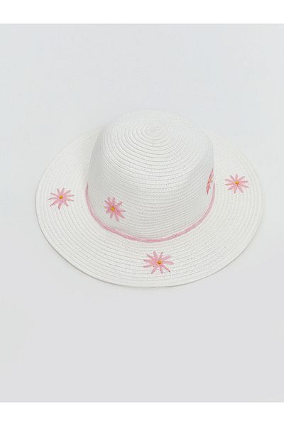 LC Waikiki Flower Embroidered Girl's Straw Hat